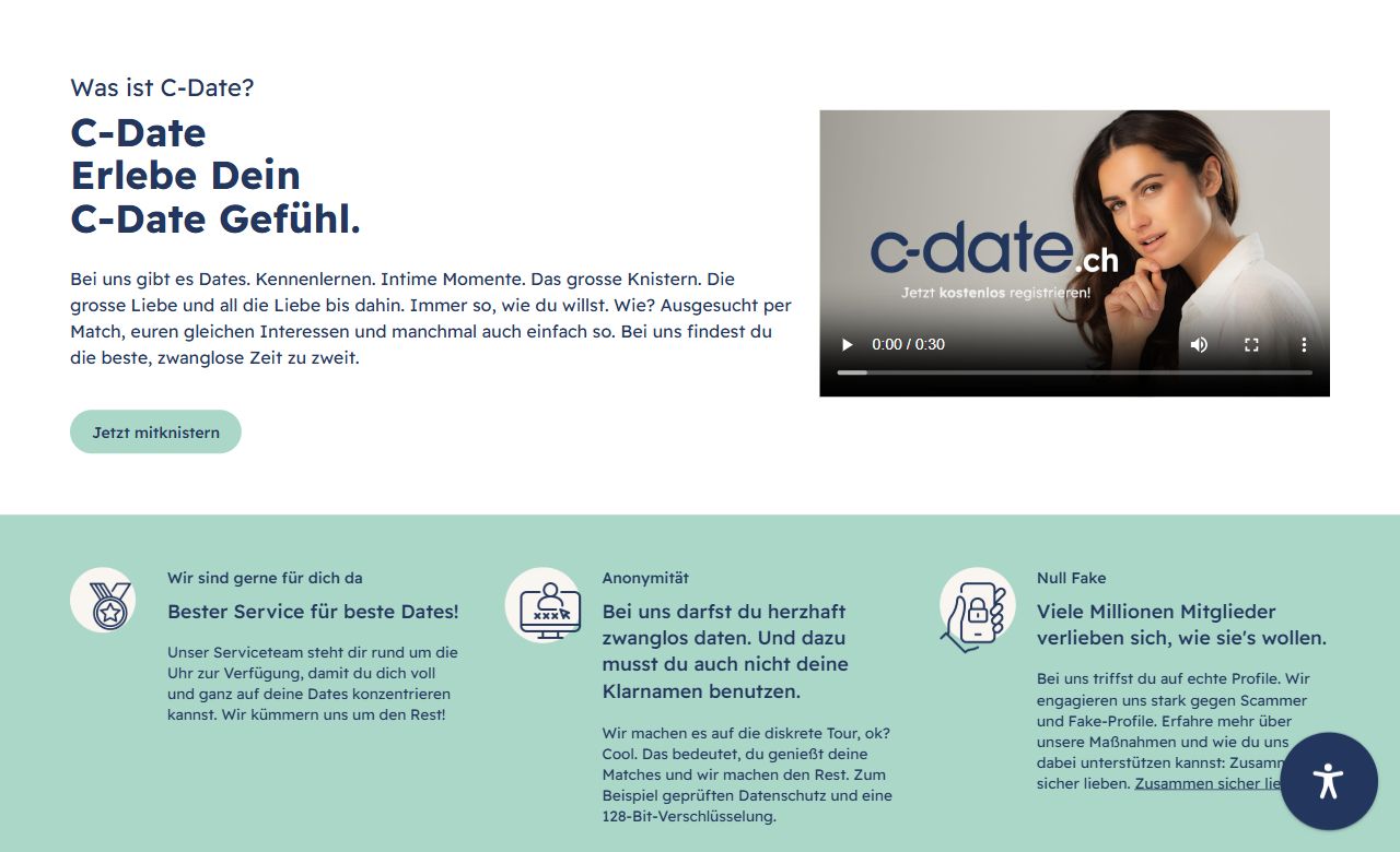 C-Date Startseite: Anonymität und Null Fake