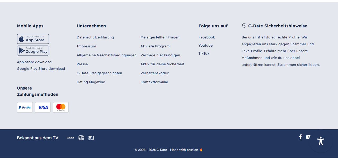 Footer von c-date.ch mit Zahlungsmethoden