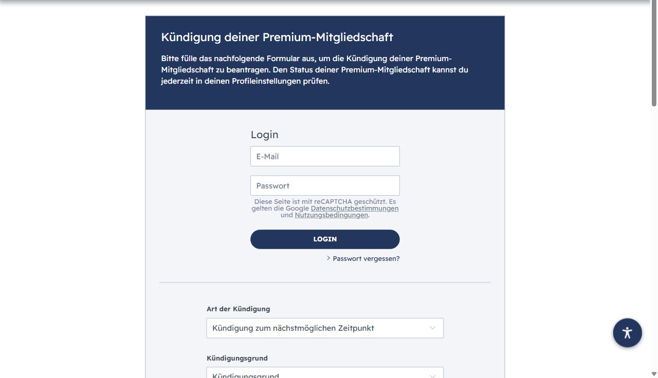 Kündigungsformular für die Premium-Mitgliedschaft bei C-Date